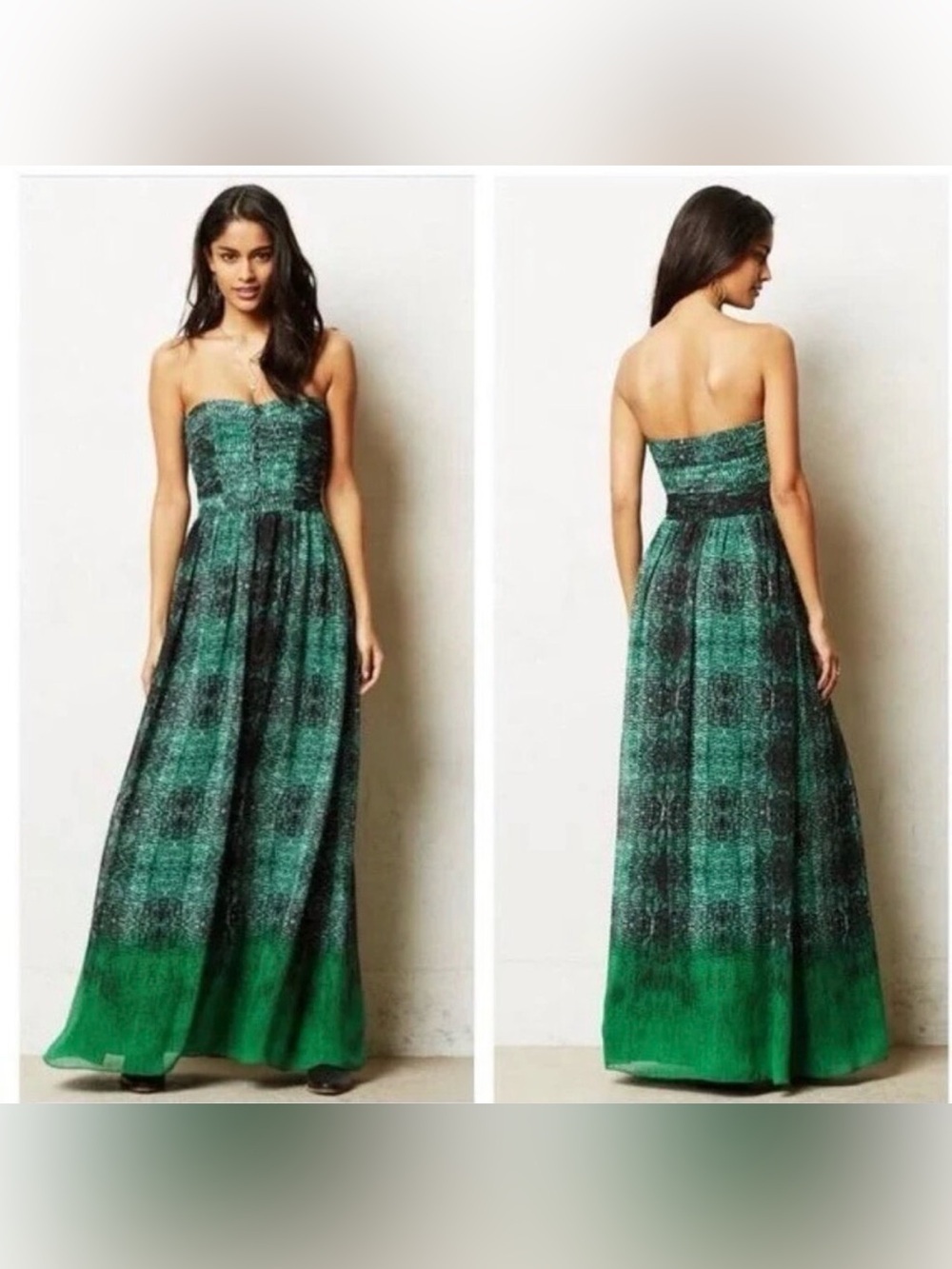 ANTHRO MOULINETTE SOEURS Green Snakeskin Print Full Skirt Maxi Dress Size 6